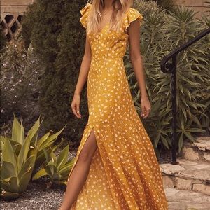 Lulu’s Lovely Mustard Floral Maxi Dress XL
